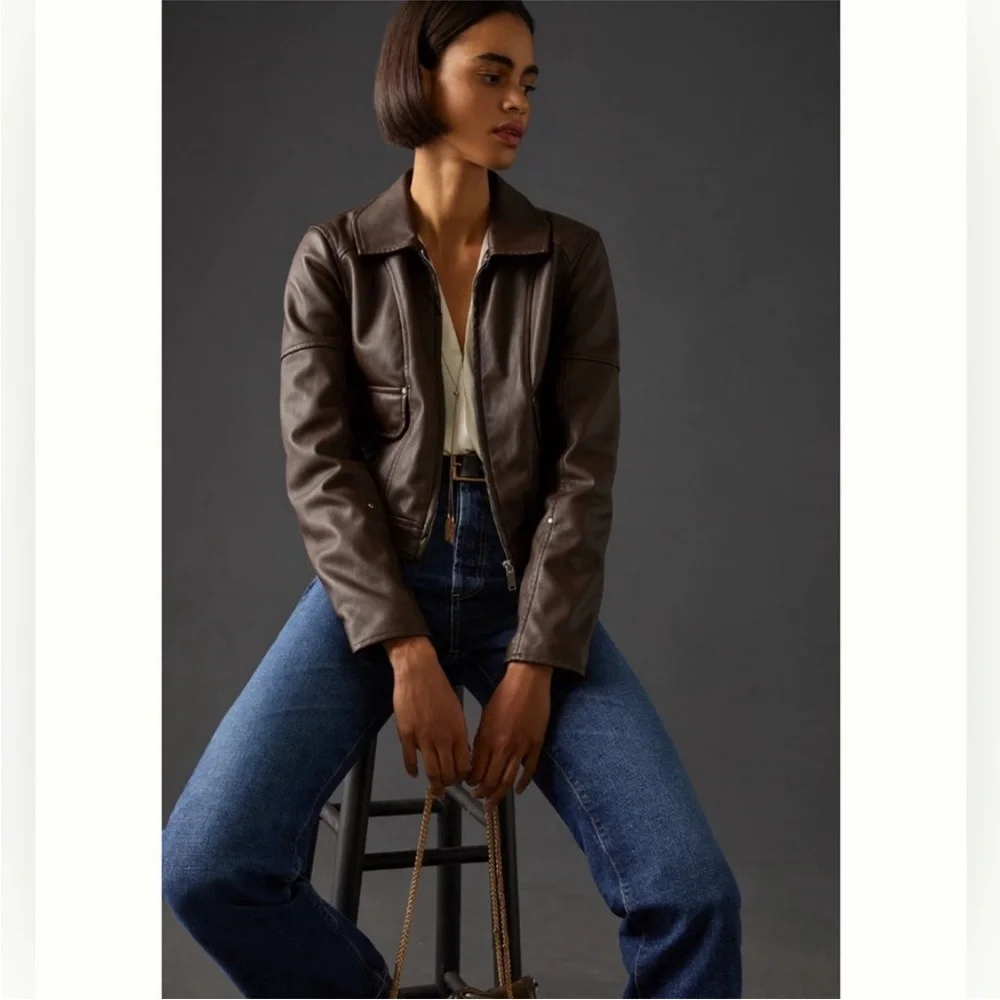 Anthropologie Faux Leather Cropped Jacekt - Picture 3 of 11